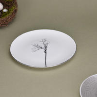 Service de table haut de gamme en porcelaine fine de style chinois, motif encre de Chine, bordure argentée, élégant et sophistiqué, pour fêtes et hôtels