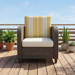 Outdoor Wood Garden <b>Chair</b> with Yellow Striped <b>Cushion</b> Contemporary Design Durable Frame Turned Legs for Living Room & <b>Dining</b> - Product Image 6