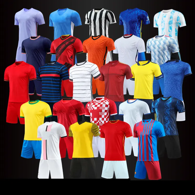卸売100% ポリエステル安い昇華Camisetasサッカージャージーキットカスタムメンズサッカーユニフォームサッカーウェアセットロゴ付き