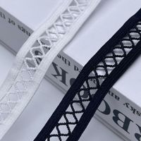 Bande élastique en nylon enduit doux pour la peau, motif ajouré, structure creuse, motif losanges noir et blanc, sangle en tissu avec logo