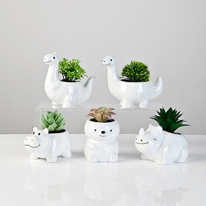 <span class=keywords><strong>Vaso</strong></span> <span class=keywords><strong>in</strong></span> Ceramica Bianca per <span class=keywords><strong>Piante</strong></span> Succulente, Design Creativo a Forma di Dinosauro, per Esportazione - Product Image 4