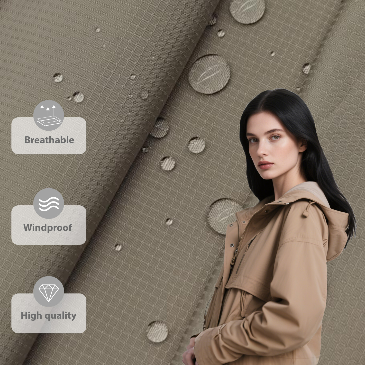 Новый дизайн 75D * 75D Ripstop 2 мм 100% полиэстер Pongee водонепроницаемая куртка ткань новые технологии ткани