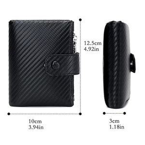 Boshiho Carbon Fiber RFID Credit Card Holder Bifold Leather Men <strong>Wallet</strong> With Double Zipper - Product Image 5