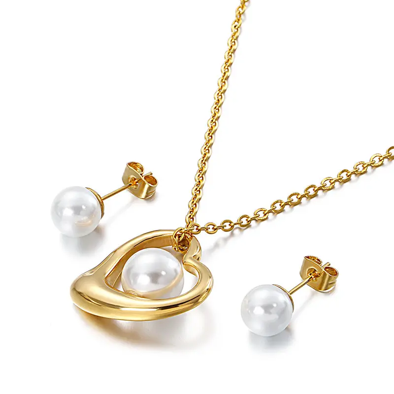 18K Gold Plated Stainless Steel and Pearl Jewelry Sets Fashion Jewelry Sets for Women Mothers Day Jewelry Sets