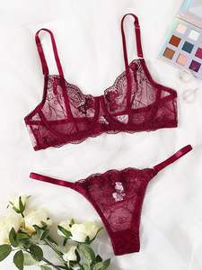 Sexy Girl <span class=keywords><strong>Web</strong></span> Fabric Bellamente bordado de corte bajo Sujetador de seducción Calzoncillos Sexy Sex Bra Conjunto de lencería - Product Image 2