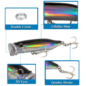 Vente en gros de <span class=keywords><strong>leurre</strong></span> flottant en ABS dur Popper artificiel de 70mm/9.4g pour la pêche à la truite tilapia en eau salée et en rivière - Product Image 4