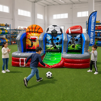 Jeu de tir gonflable de carnaval 3 en 1 pour enfants, jeu sportif gonflable d'extérieur avec zone de tir au basket et de football, en vente