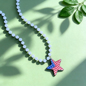 Collar de Cadena con Cuentas del 4 de Julio, Día de la Independencia Americana, Acrílico Plateado, Accesorios de Disfraces, Colgante de Bandera, Decoración - Product Image 3