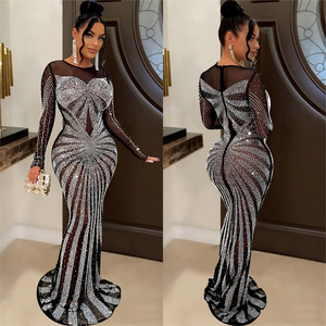 2025 nuovi arrivi pensano S-2XL abito <span class=keywords><strong>Casual</strong></span> da donna con motivo solido lungo fino al pavimento da sera <span class=keywords><strong>abbigliamento</strong></span> per feste taglie forti Sexy <span class=keywords><strong>Casual</strong></span> - Product Image 3