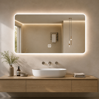Miroir intelligent LED carré moderne de luxe personnalisé, indice de protection IP44, fonction anti-buée, finition dorée PVD, écran tactile pour salle de bain, usage hôtelier