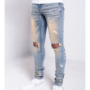 Jeans Ajustados Retro para Hombre, Personalizados, con Lavado a la Moda, Efecto Salpicado de Pintura y Rodillas Desgarradas, Venta al Por Mayor - Product Image 5