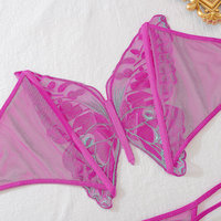 Ensemble de Sextoys et de Lingerie avec Soutien-Gorge Invisible Sans Bretelles Brodé de Fleurs Papillon et String Perlé pour Femmes
