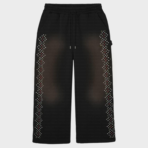 Custom Streetwear Bermuda Drawstring <strong>Vintage</strong> Cotton French Terry Diamond Rhinestone Oversized Acid Wash Jogger Sweat <strong>Shorts</strong> <strong>Men</strong> - Product Image 3