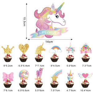 Ensemble de fête d'<span class=keywords><strong>anniversaire</strong></span> sur le thème de la <span class=keywords><strong>licorne</strong></span> Décorations de gâteau de petit poney modernes avec drapeaux et badges pour la célébration des enfants - Product Image 4