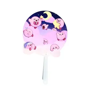 wholesales custom circle shape PVC transparent folding hand fan with kpop idol anime character for promotional gift