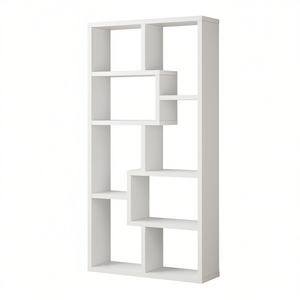 Libreria Geometrica Bianca a 8 Ripiani, Scaffale Moderno per Casa e Ufficio - Product Image 1