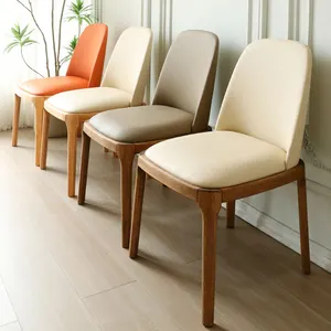 北欧实木餐椅现代简约餐厅酒店椅子原木胡桃木色轻奢华软包背椅