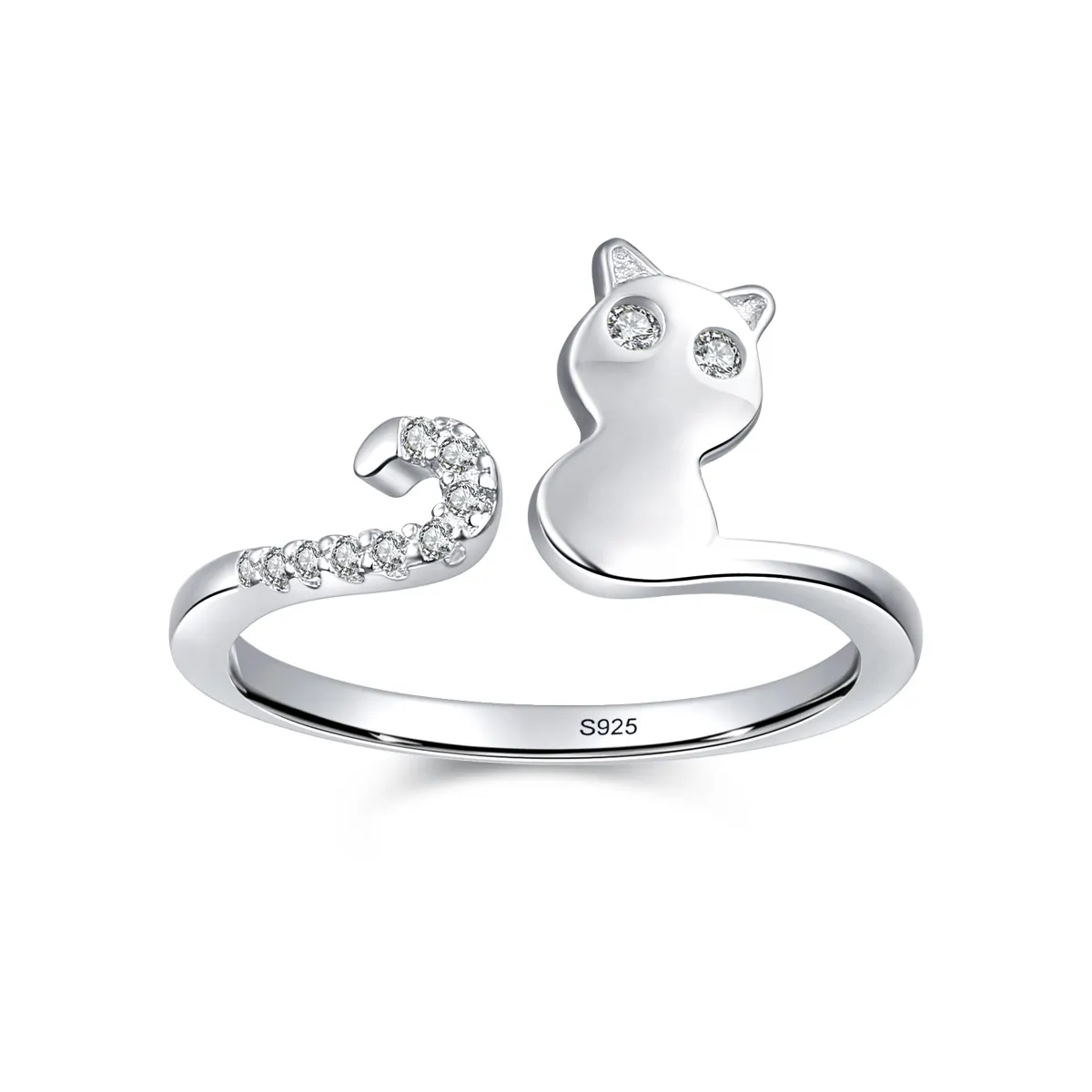 Ailmay 925 Sterling Silver Cute Cats Shining CZ Adjustable Finger Ring For Women Charm Animal Ring Christmas Gifts Fine Jewelry