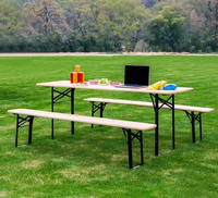 Ensemble de table de jardin en bois robuste pliable pour pique-nique en plein air avec 2 bancs 180 cm