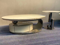 Table basse de luxe avec base dorée, en pierre frittée, acier inoxydable, table de rangement centrale avec tiroirs, ensemble de tables basses pour salon