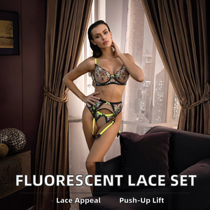 Ensemble trois pièces sexy en dentelle fluorescente brodée, respirant, push-up, avec bretelles ajustables, taille XL, Vestido De Noche - Product Image 2