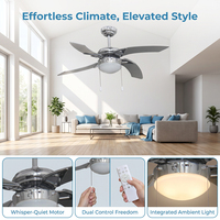 Ventilateur de plafond moderne de 42 pouces avec lumière LED, 3 vitesses, pour salon, avec kit de montage au plafond en verre inclus