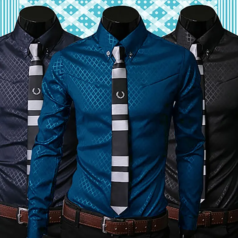 Chemise de luxe à manches longues pour hommes, nouveau Style Argyle, Slim, doux, confortable, tenue décontractée,