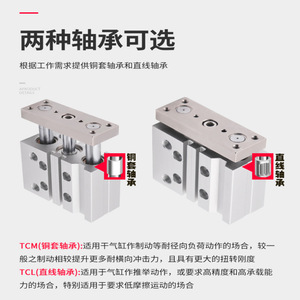 Cylindre à tiges de guidage à trois axes 12 16 20 25 32 40 50 63 mm, corps en aluminium anodisé dur, double action avec roulements à billes - Product Image 4