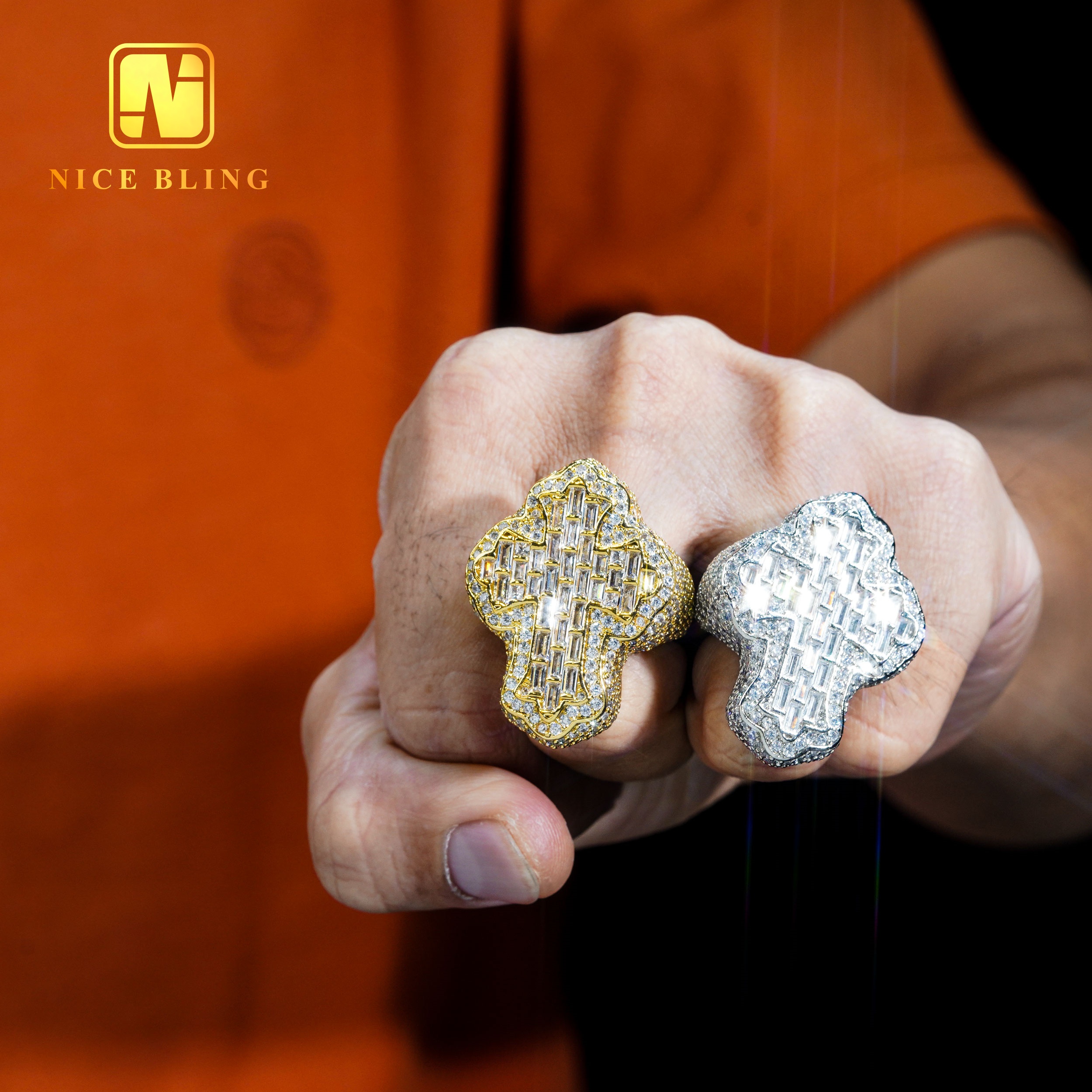 Cheap Price Hip Hop Jewelry 18k Gold Plated Brass AAAAA Cz Cross Ring Fashion Men Women baguette Cubic Zircon Cross Rings
