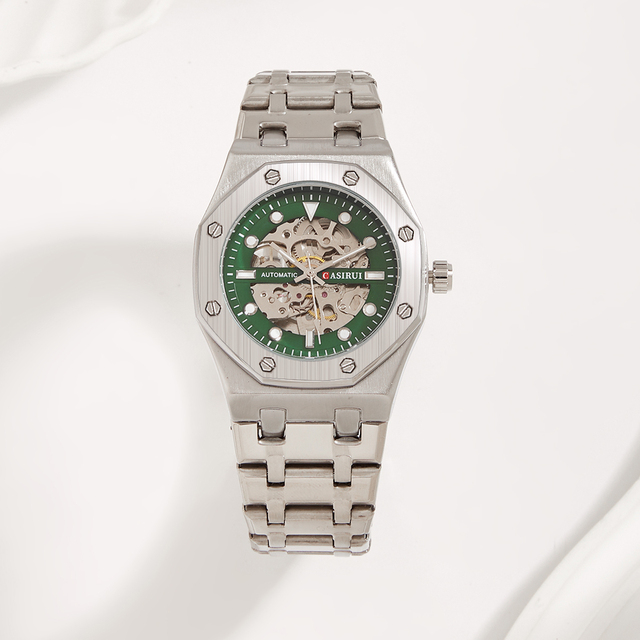 Luxury Business Style Automatic Wristwatch Alloy Case Glass Dial Window 22mm Stainless Steel  Pointer Mechanical Watch