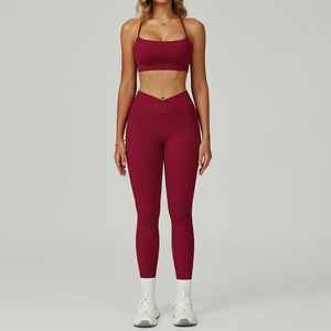 Conjunto Deportivo de Moda con Logotipo Personalizado, Sujetador Deportivo y Leggings de Yoga con Bolsillo, Ropa Deportiva para Gimnasio, Entrenamiento, Correr, Ejercicio, Tenis para <span class=keywords><strong>Mujer</strong></span> - Product Image 3