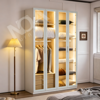 Armoire de luxe avec éclairage LED intégré, porte en verre trempé, montage facile, armoire à vêtements, armoire de chambre, décoration intérieure