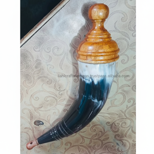 Cuerno de polvo de búfalo ecológico único pulido con punta de latón y tapa de madera hecho a mano para Feng Shui y amor - Product Image 1