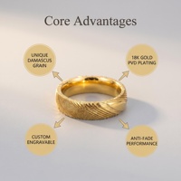 Bague de mariage moderne en acier Damas plaqué or 18 carats, texture ondulée, 6 mm, luxe, inaltérable