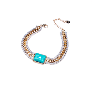 Trendy Fashion Chain <b>Bracelet</b> 316L Stainless Steel Zinc Alloy PVD Gold Plating Turquoise Stone <b>Crystal</b> Accents Women's Jewelry - Product Image 2