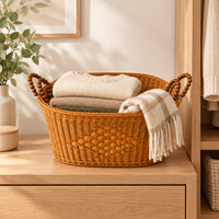 Panier de rangement pour articles divers de bureau, aspect naturel moderne, en PP durable, imitation rotin tressé, pour le bureau et le rangement de petits objets