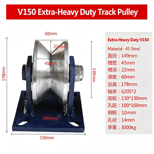 V Groove Wheel 3 Inch Gate Roller Floor Bracket Heavy Duty Double Bearing Galvanized <b>Copper</b> Barrel Packaging CE Certified OEM - Product Image 3