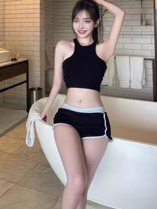 Short de plage décontracté grande taille pour femme Short de yoga de couleur unie avec short respirant vierge taille moyenne - Product Image 2