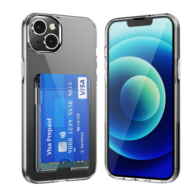 High Quality TPU Card Slot Wallet Function Shockproof Transparent Clear Phone Case for 14 Pro Max for 13 Business