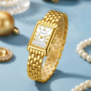 Montres LIGE ST6733 dorées élégantes pour femmes, bracelet vintage, cadran romain, boîtier <span class=keywords><strong>rectangulaire</strong></span>, <span class=keywords><strong>montre</strong></span> dorée étanche + boîte cadeau - Product Image 2