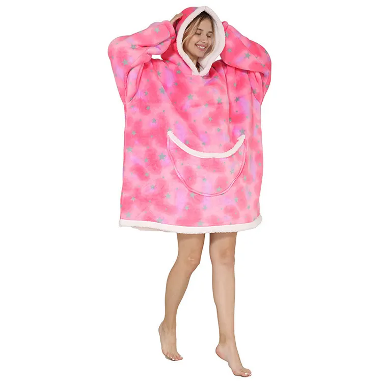 Oversized Luxury Sherpa Oodie Hoodie Blanket Comfortable pink hoodie blanket