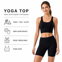 Soutien-gorge de sport pour femme en nylon et élasthanne noir profond, haut de yoga respirant, coupe courte, style d'entraînement à faible impact, fabrication OEM, pour adulte