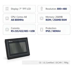 Delta DOP-107BV Pantalla Táctil HMI de 7 Pulgadas 800x480 RS-232/RS-485 USB para PLC Automatización Industrial - Product Image 2