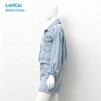 Ensemble personnalisé de jeans élégants et amples pour femmes, veste en jean deux pièces à motif solide et fabricant de jort
