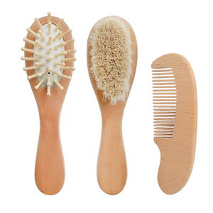 Juego de cepillos de lana ecológicos para bebés con mango de madera suave y esponjoso peine pequeño para Niñas para uso en el hogar y el salón - Product Image 2