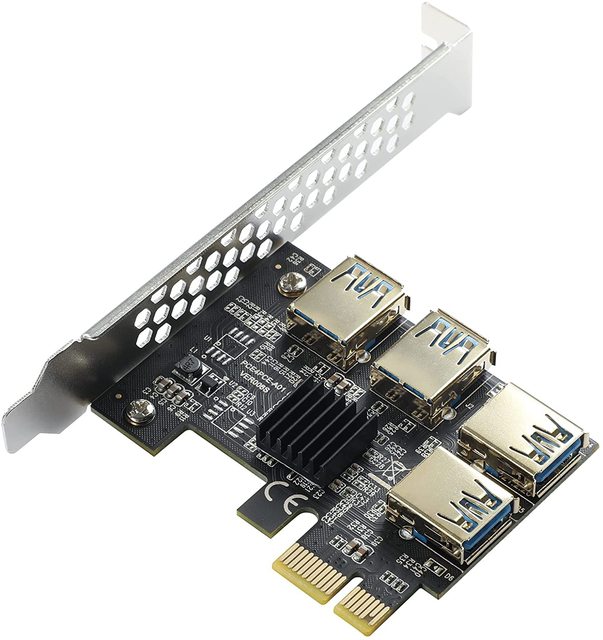 PCI-E 1 to 4 PCI-Express 16X Slots Riser Card,PCI-E 1X to External 4 PCI-E USB 3.0 Adapter Multiplier Card PCIE Extender Card