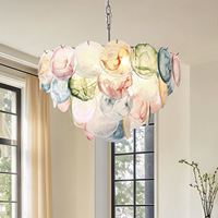 Lustre Arc-en-ciel de Style Français à LED, Corps Argenté en Fer Forgé et Verre, Luminaire Suspendu de Plafond Protecteur pour les Yeux, Idéal pour Chambre Principale