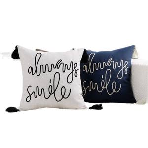 ปลอกหมอนอิงปักลายภาษาอังกฤษ <span class=keywords><strong>Always</strong></span> <span class=keywords><strong>Smile</strong></span> ซักได้ ตกแต่งบ้านสไตล์โมเดิร์น ตกแต่งโซฟาแบบโรงแรม พร้อมพู่ห้อย ประดับได้ทุกฤดู - Product Image 3