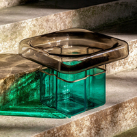 Table d'appoint en verre vert, bleu, rose D480*H350mm D480*H470mm, mobilier pour la maison et l'hôtel, table carrée de 48 cm (19'') pour café, boutique, salon de thé