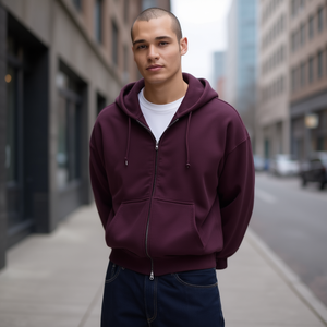 Sudadera con capucha personalizada Reklo Industries para hombre, de invierno, gruesa, de forro polar, con cremallera completa, holgada, de algodón tejido. - Product Image 2